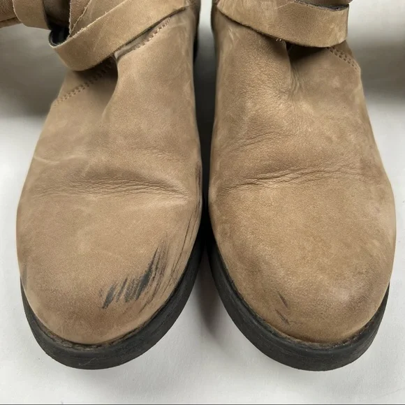 Steve Madden - Adriian Boot - Tan Low Heel Riding Boots w/ Wrap Around Buckle - Picture 6 of 12